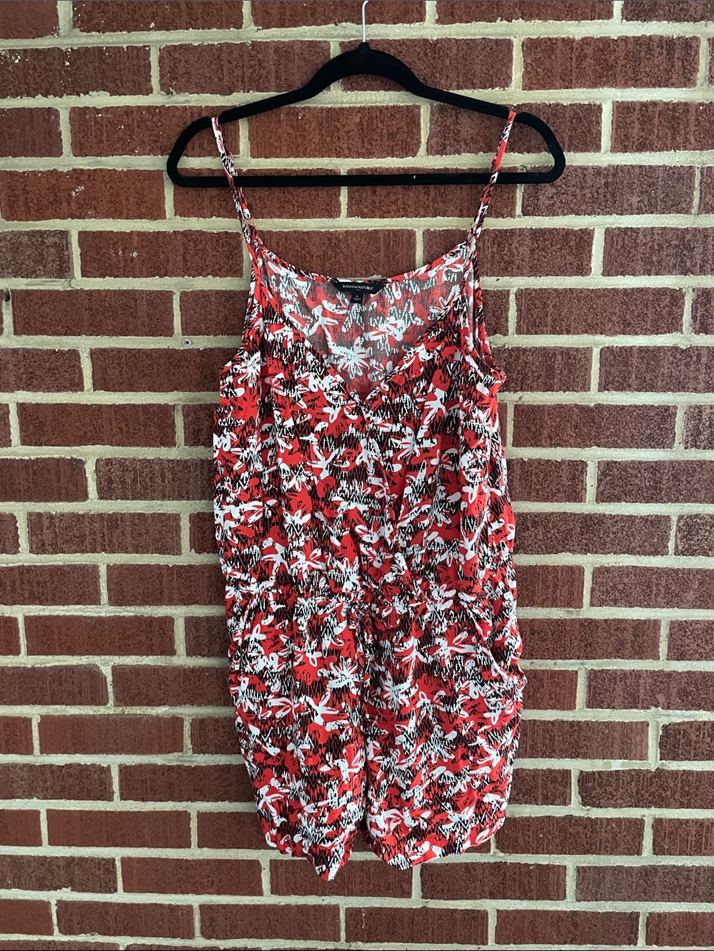 Banana Republic Red Black White Floral Print Romper